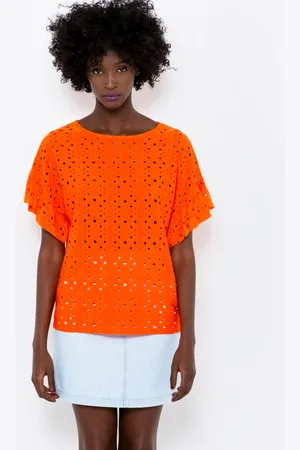 Camaïeu Oranžová halenka s madeirou - Dámské