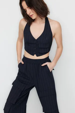 Trendyol Pruhovaná vesta X Sagaza Studio Navy Blue