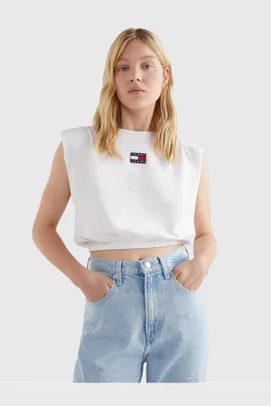 Tommy Hilfiger Bílé dámské cropped tričko Tommy Jeans - Dámské