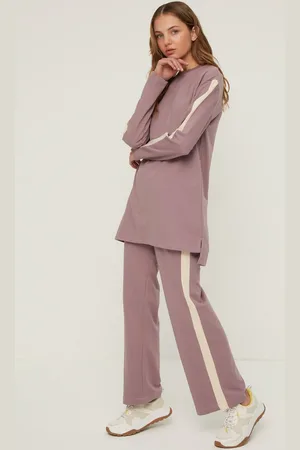 Trendyol Damson Stripe Detailed Knitted Tracksuit Set