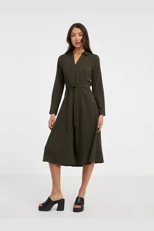 ONLY Khaki dámské košilové midišaty Martina - Dámské