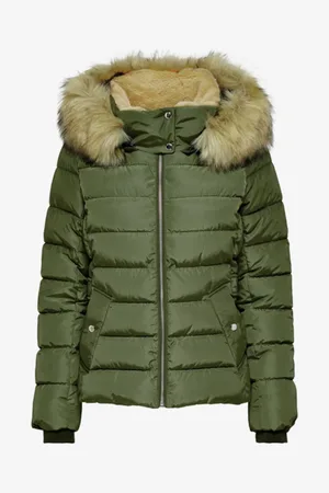 ONLY Khaki dámská prošívaná bunda s umělým kožíškem New Camilla - Dámské