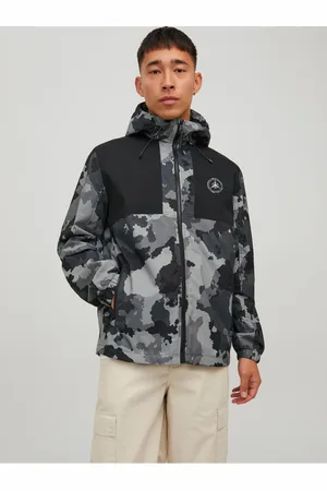 JACK & JONES Šedá pánská vzorovaná lehká bunda s kapucí Filo - Pánské