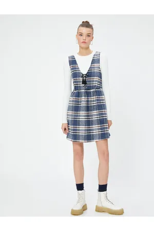Koton Salopet Mini Dress Comfortable Cut Front Tie Soft Textured