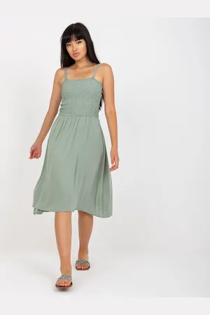 Fresh Made Khaki midi šaty s ramínky