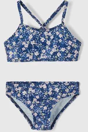 NAME IT Modré holčičí květované dvoudílné plavky Felisia - unisex