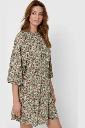 ONLY Khaki květované volné šaty Kendall - Dámské