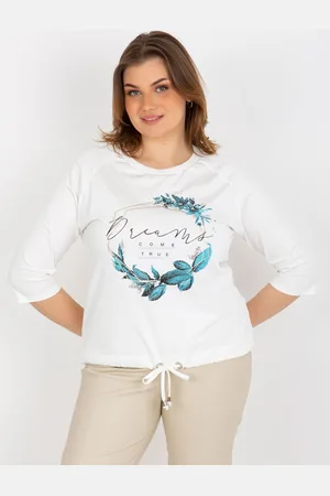 RELEVANCE Dámské tričko plus size s 3/4 raglánovým rukávem - ecru