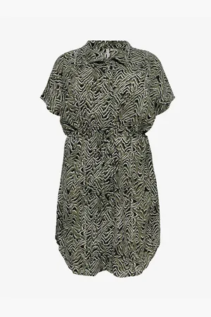 ONLY Khaki vzorované košilové šaty CARMAKOMA Luxcille - Dámské