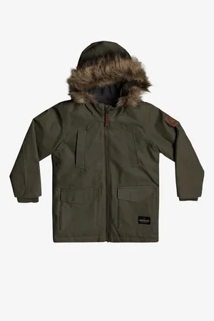Quiksilver Khaki klučičí parka s kapucí a umělým kožíškem Storm Dr - Kluci