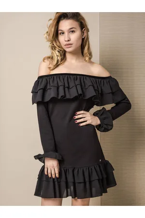 Lemonada COLD SHOULDER DRESS WITH FLOUNCES BLACK