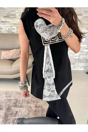 By o la la Black blouse with print zipper lace