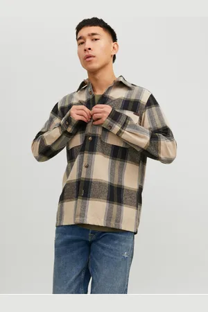 JACK & JONES Béžová pánská kostkovaná košile Darren - Pánské