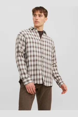 JACK & JONES Bílo-hnědá pánská kostkovaná košile Gracia - Pánské