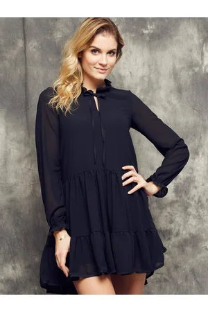Cocomore Boutiqe dress with stand-up collar and ruffles black