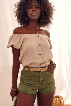 Fasardi Krátké push up khaki džínové šortky