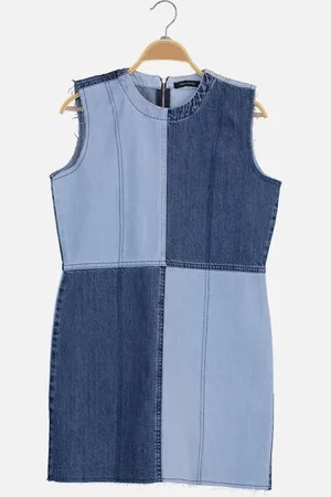 Trendyol Mini džínové šaty Blue Color Block