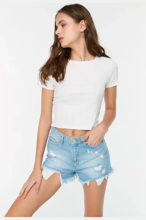 Trendyol Light Blue Ripped Mini Denim Shorts
