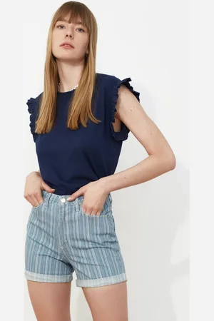 Trendyol Blue Striped Denim Shorts