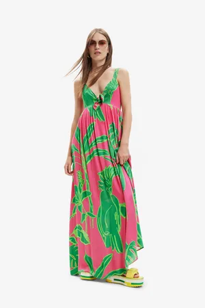 Desigual Zeleno-růžové dámské vzorované šaty Damila - Dámské