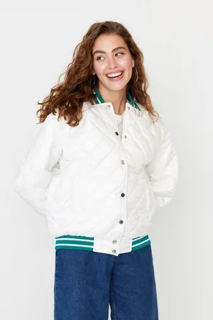 Trendyol Ecru Oversize žebrovaný detailní bomber kabát