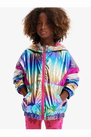Desigual Růžovo-modrá holčičí metalická bunda Rainbow - Holky