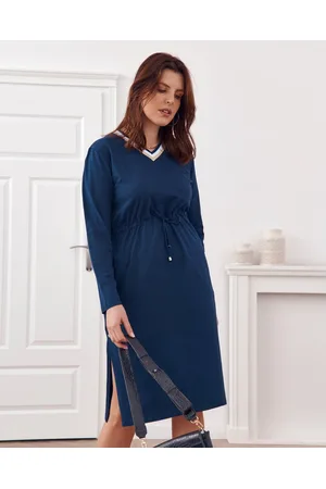 Fasardi Šaty Plus Size se zavazováním v pase v tmavě modré barvě