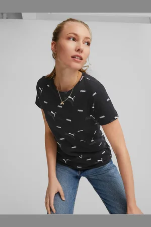 PUMA Černé dámské vzorované tričko Logo Power - Dámské