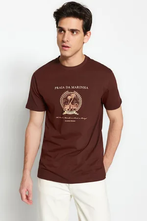 Trendyol Pánské hnědé tričko s krátkým rukávem Regular Crew Neck