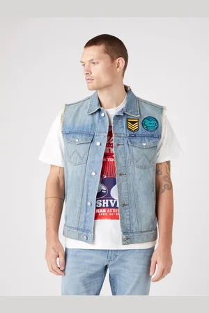 Wrangler Světle modrá pánská džínová vesta s potiskem - Pánské