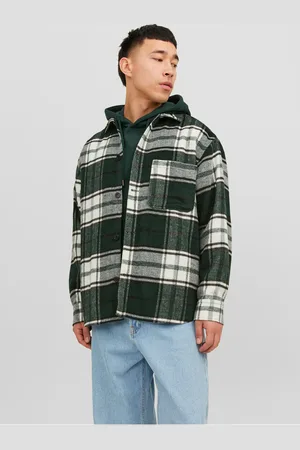 JACK & JONES Tmavě zelená pánská kostkovaná svrchní košile Zac - Pánské