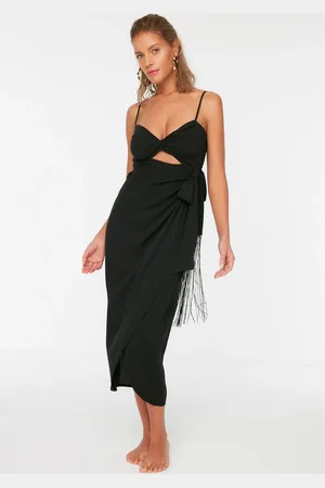 Trendyol Black Cut-Out Detailed Tasseled Beach Dress