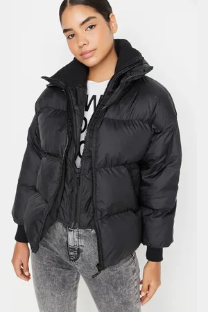 Trendyol Black Oversized Collar Detailed Puffy Coat