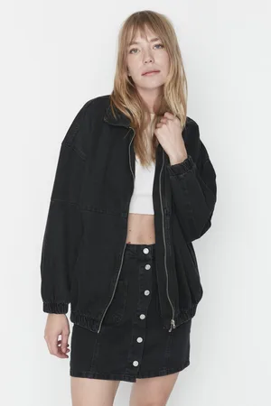 Trendyol Oversized džínová bunda bomber na zip