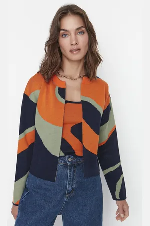 Trendyol Orange Patterned Blouse- Cardigan Knitwear Suit