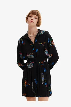 Desigual Černé dámské vzorované košilové šaty Dresde - Dámské