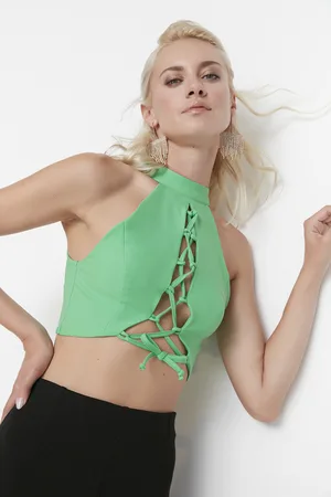 Trendyol Zelený bustier s detaily límečku