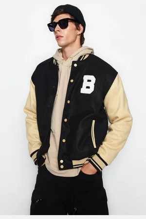 Trendyol černý unisex pravidelný střih bomber límec vysokoškolský kabát