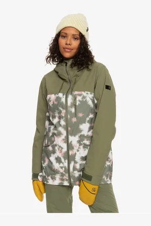 Roxy Khaki dámská zimní vzorovaná bunda Stated - Dámské