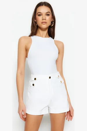 Trendyol White Button Detailed Shorts