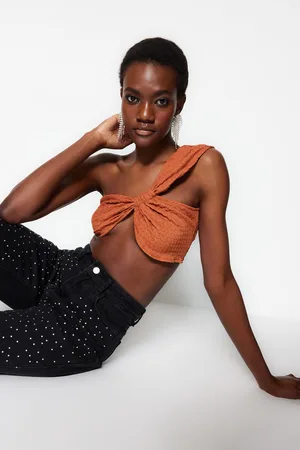 Trendyol Krátký pletený strukturovaný bustier s dlaždicovým vzorem