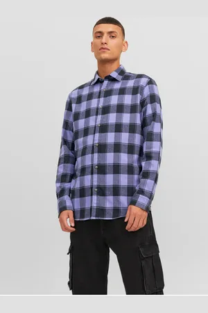 JACK & JONES Fialová pánská kostkovaná košile Joshua - Pánské