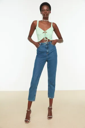 Trendyol Zelený pletený bustier s detaily kravaty