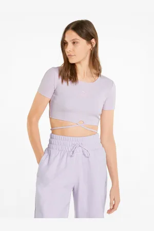 PUMA Světle fialové dámské žebrované cropped tričko se zavazováním - Dámské