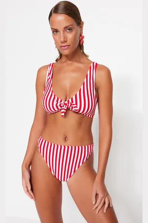 Trendyol Striped Bralette Tie High Waist Bikini Set
