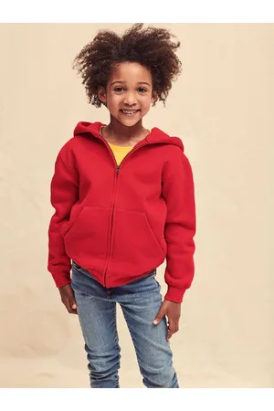 Fruit Of The Loom Red Kids Hoodie Zip Through Hooded Sweat