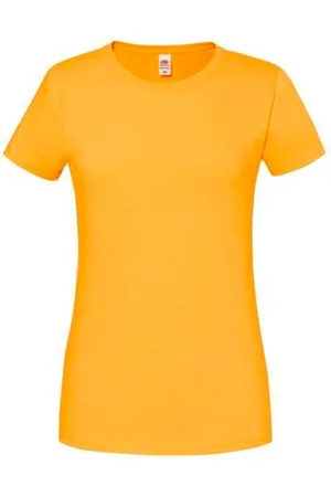Fruit Of The Loom Ikonické 195 Ringspun Premium Premium Žluté dámské tričko