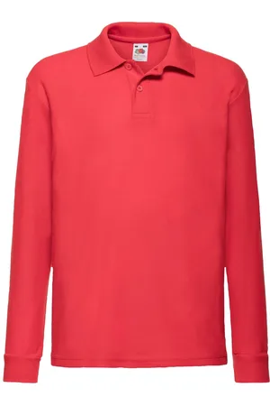 Fruit Of The Loom Red Long Sleeve Polo Shirt
