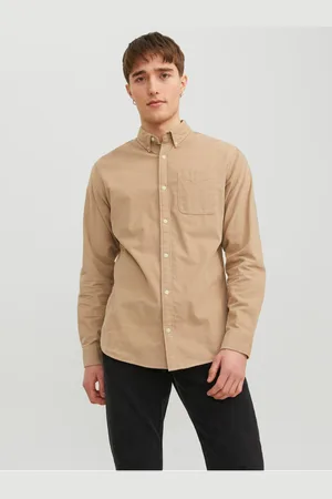 JACK & JONES Béžová pánská manšestrová košile Classic - Pánské