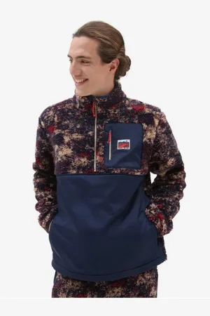Vans Červeno-modrá pánská vzorovaná mikina z umělého kožíšku - Pánské